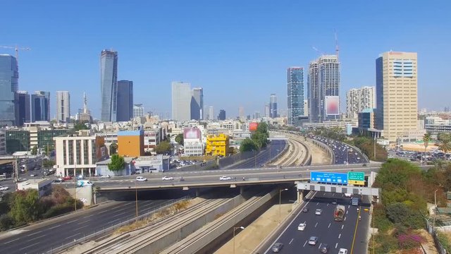 Tel Aviv skyline - Aerial footage of Tel Aviv's center
with Ayalon freeway