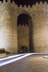 Perfectly preserved medieval walled town the night of the city of Avila in Spain views
