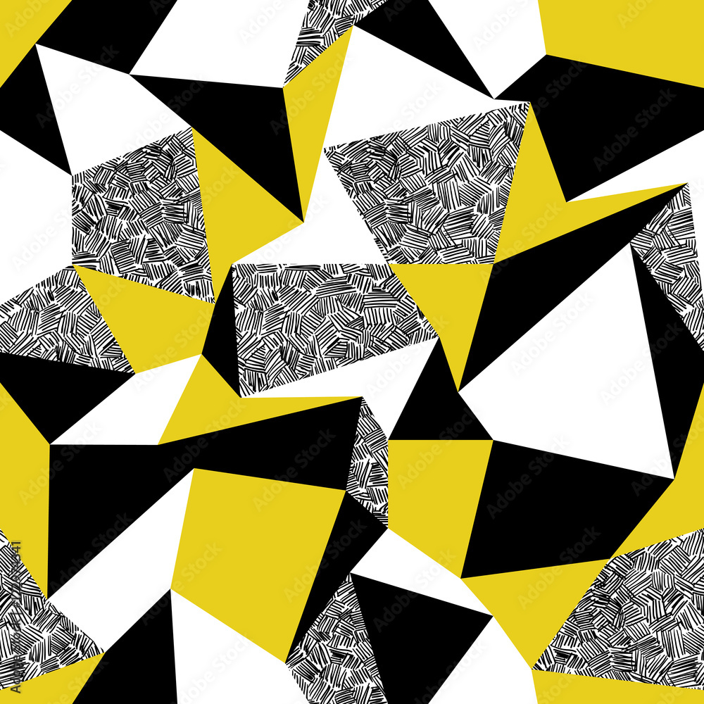 Poster yellow triangles. geometric seamless pattern in retro style. vin