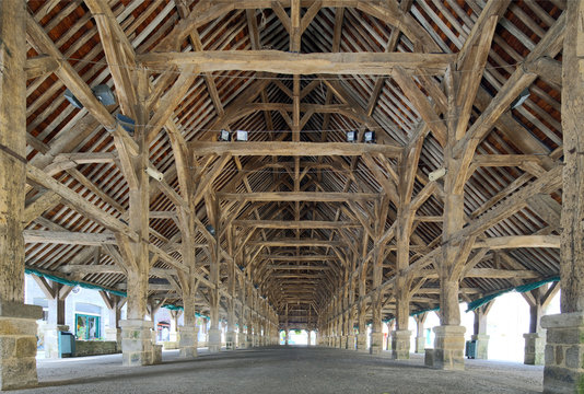17th century market hall, town of Questembert, departament of Morbihan, region of Brittany, France