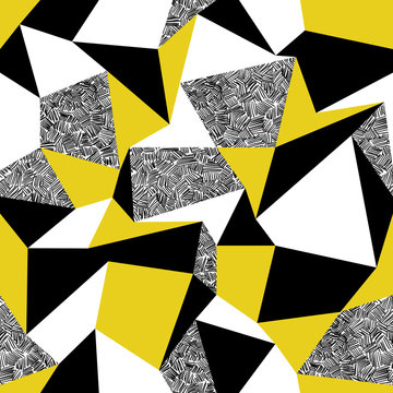 Yellow triangles. Geometric seamless pattern in retro style. Vin