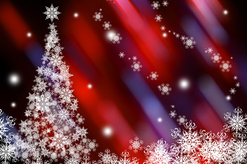 White snowflakes christmas tree at the red and black background