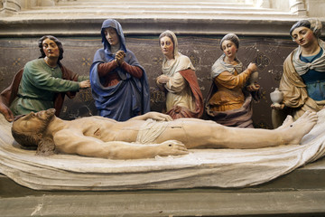 The burial of Jesus, 16th century sculpture by Froc-Robert, Cathedral of Quimper, departament of...