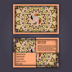Vector vintage visiting card set. Floral mandala pattern and ornaments. Oriental design Layout. Islam, Arabic, Indian, ottoman motifs.