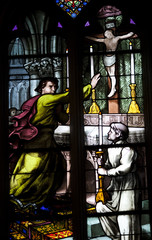 Stained glass window, Saint-Corentin Cathedral, town of Quimper, departament of Finistere, region...