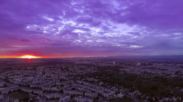 aerial view of sunset over the city
