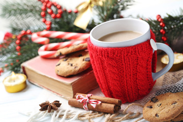 Cup of coffee on a wooden table