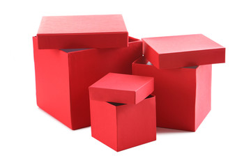 Stacks of red boxes isolated on a white