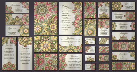 Business and invitation template Cards set with mandala ornament. Vintage decorative elements. Islam, Arabic, Indian, ottoman motifs.