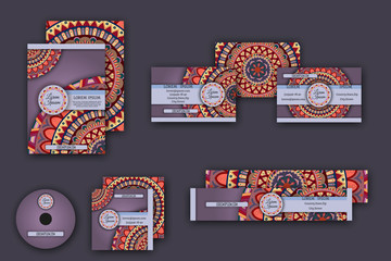 corporate identity vector templates set with mandala pattern ethnic elements