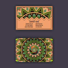 Vector vintage visiting card set. Floral mandala pattern and ornaments. Oriental design Layout. Islam, Arabic, Indian, ottoman motifs.