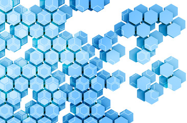 Distributed ledger technology , Blue Hexagon six-sided polygon symbol on white background , cryptocurrencies or bitcoin concept