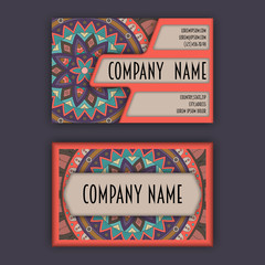 Vector vintage visiting card set. Floral mandala pattern and ornaments. Oriental design Layout. Islam, Arabic, Indian, ottoman motifs.