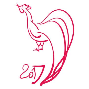 Vector illustration of a rooster. Symbol of 2017 by the Chinese calendar. Red Rooster. New Year's a symbol of 2017.
