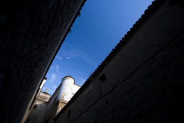 Narrow street, town of Plasencia, province of Caceres, autonomous community of Extremadura, western...