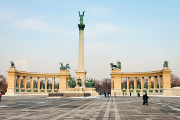 Fototapeta na wymiar Budapest, Hungary, winter 2012: Heroes' Square