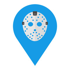 Icono plano localizacion mascara portero hockey color azul