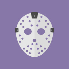 Icono plano mascara portero hockey de hielo sobre fondo violeta