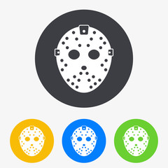 Icono plano mascara portero hockey en circulo varios colores