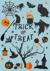 Halloween trick or treat card design. Vector illustration.