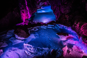 underground cave. The light in the cave. Cave life
