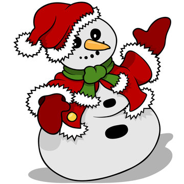 Snowman Santa Claus - Christmas Cartoon Illustration, Vector