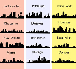 City silhouettes of the most popular cities of the USA. Vector.