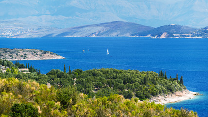 Naklejka na ściany i meble Panoramic view of the strait between Corfu and Albania. Greece