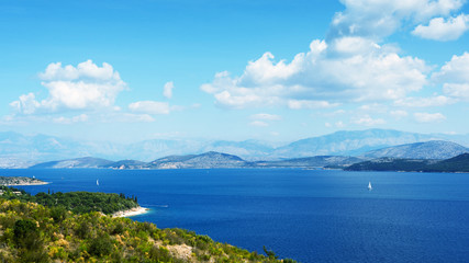 Panoramic view of the strait between Corfu and Albania. Greece