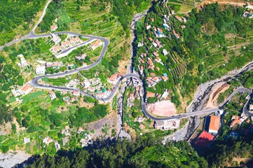 Aerial views of the small village in the mountains. Madeira. Portugal