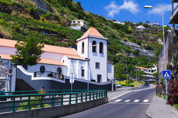 City view from the road and the traditional Portuguese houses. Funchal. Madeira. Portugal