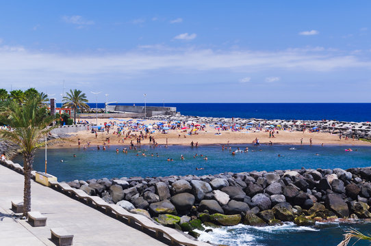 Sunny day at the  Calheta Beach. Madeira. Portugal