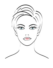 Vector illustration girl face. Line art girl.