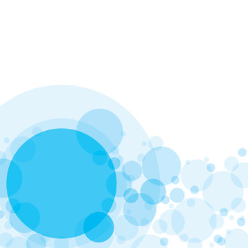 Transparent crossing circles abstract background. Sky blue bubbles randomly placed on white backdrop and one big circle with space for your text or symbols. Easy editable vector eps10 illustration.