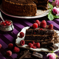 Sweets and desserts. Chocolate cake.