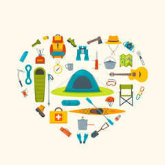 Hiking equipment and gear icon collection.