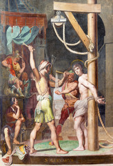 Obraz na płótnie Canvas ROME, ITALY - MARCH 11, 2016: The Martyrium of St. Gervasius fresco in church Basilica di San Vitale by Tarquinio Ligustri (1603).