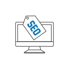 monitor computer with seo icon vector illustration design