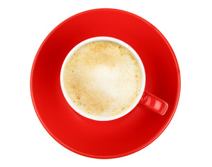 Latte cappuccino coffee red cup isolated on white