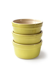 Glazed ceramic pots for cooking on a white background with clipping path