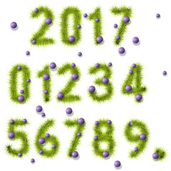 Sammlung von Vektorzahlen geschmückt mit Tannenzweigen und Kugeln 