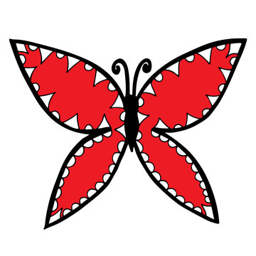 Red and white butterfly for tattoo, coloring book