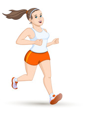 Illustration of a young girl running on a white background, vector illustration