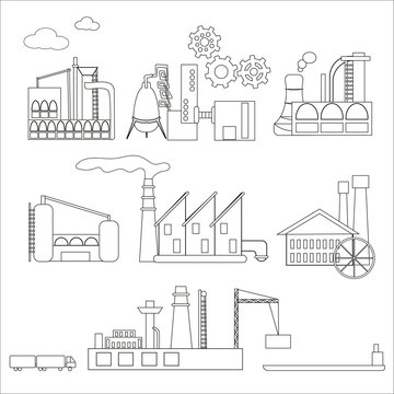 Set of different factories and production facilities