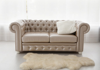 interior, leather sofa in white room
