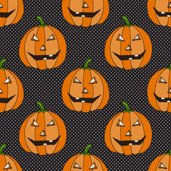 Halloween seamless pattern with funny pumpkins. Vector autumn background. Holiday wrapping paper