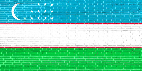 Flag of Uzbekistan, brick wall texture background