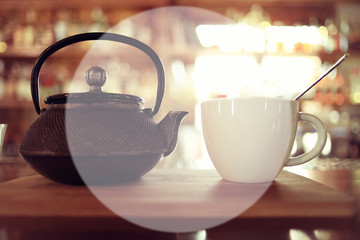 white circle frame for text theme cafe blurred background