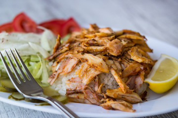 Turkish Chicken Doner Kebab with rice