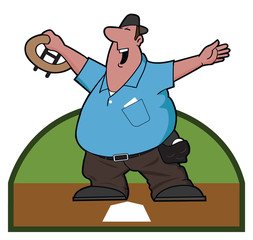 Ump / An umpire displays the safe sign at home plate.